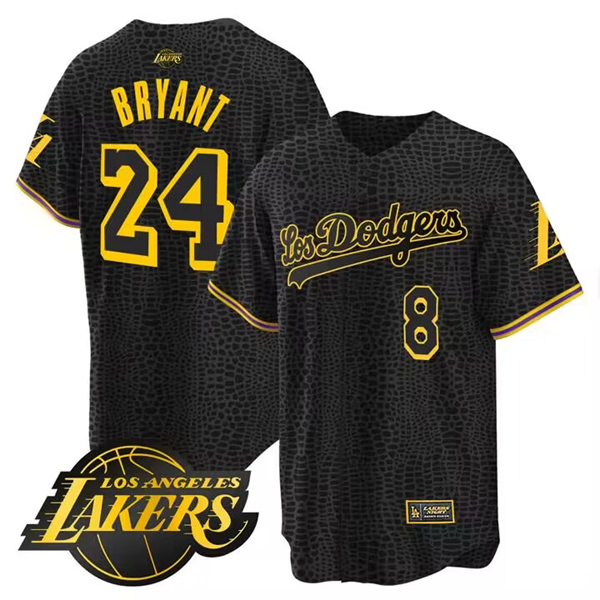 Los Angeles Dodgers Front #8 Back #24 Kobe Bryant Mamba Black Stitched Jersey